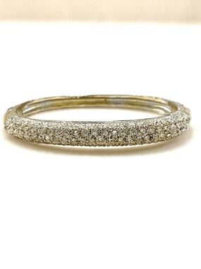 Vintage Pavé Crystal Hinged Bangle Bracelet in Silver
